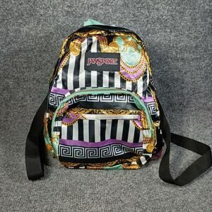 JanSport Half Pint Mini Backpack Purple Black Leopard Satin